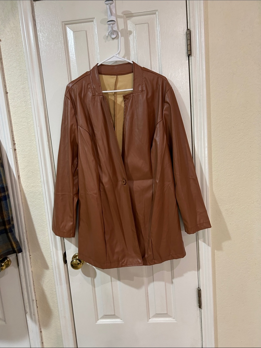 SHEIN Tan Faux Leather Single-Button Blazer Jacket